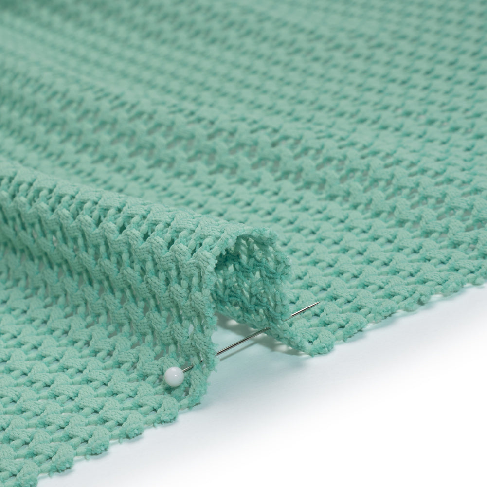 Stretch Polyester Eyelet Knit by Montce - Dark Mint Zig Zags - Designer Deadstock - Detail