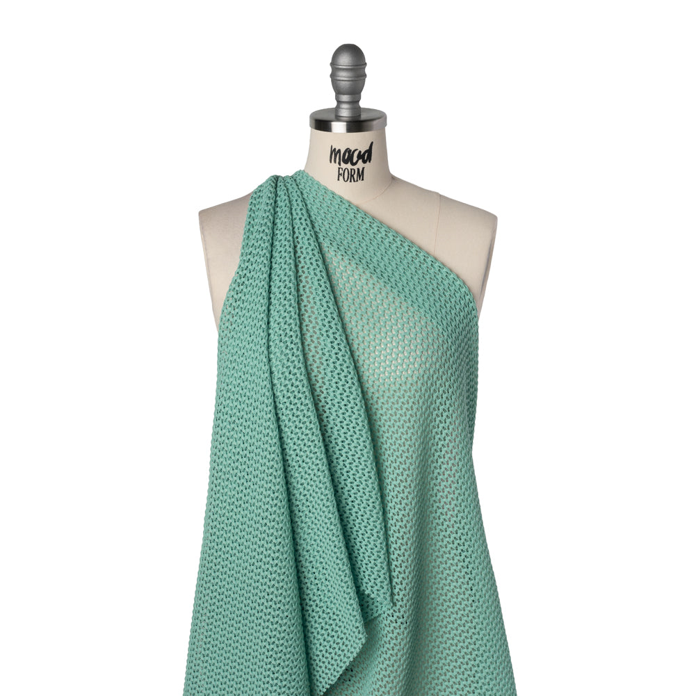 Stretch Polyester Eyelet Knit by Montce - Dark Mint Zig Zags - Designer Deadstock - Drape