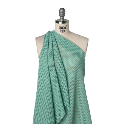 Stretch Polyester Eyelet Knit by Montce - Dark Mint Zig Zags - Designer Deadstock