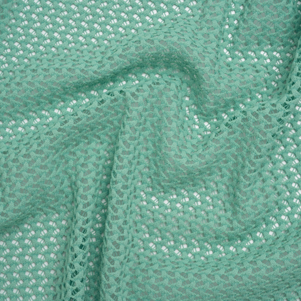 Stretch Polyester Eyelet Knit by Montce - Dark Mint Zig Zags - Designer Deadstock