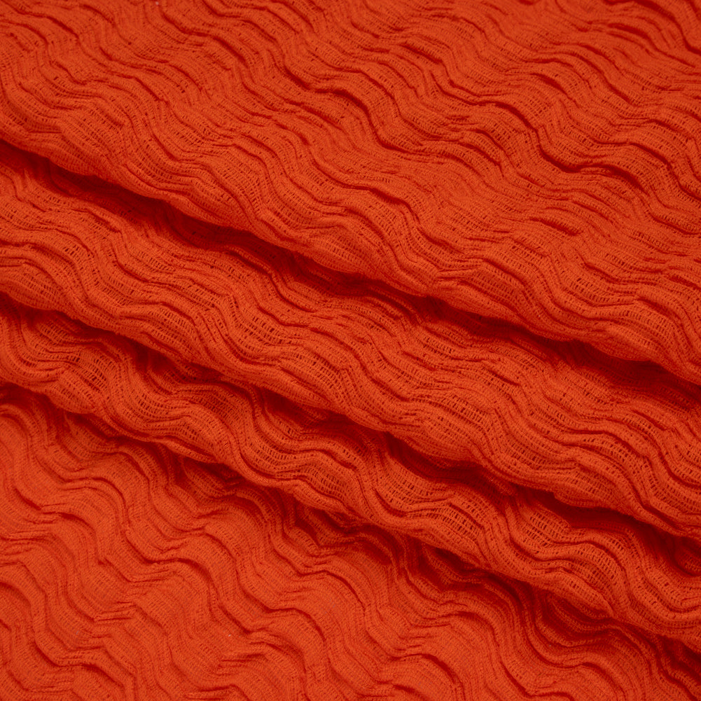 Ruched Stretch Cotton and Polyester Novelty Knit by Montce - Tangerine - Designer Deadstock - Folded