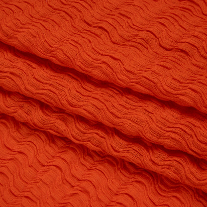 Ruched Stretch Cotton and Polyester Novelty Knit by Montce - Tangerine - Designer Deadstock