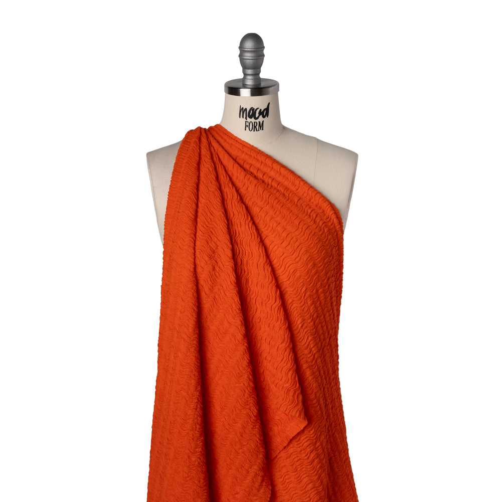 Ruched Stretch Cotton and Polyester Novelty Knit by Montce - Tangerine - Designer Deadstock - Drape