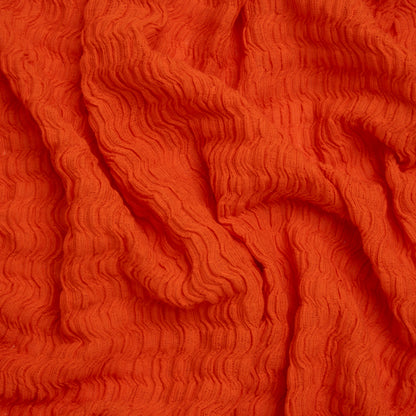 Ruched Stretch Cotton and Polyester Novelty Knit by Montce - Tangerine - Designer Deadstock