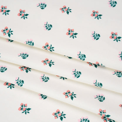 Stretch Nylon Jersey Print by Montce - Pink, Dark Green and Cream Floral Ditsy - Designer Deadstock