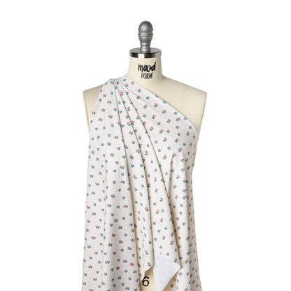 Stretch Nylon Jersey Print by Montce - Pink, Dark Green and Cream Floral Ditsy - Designer Deadstock