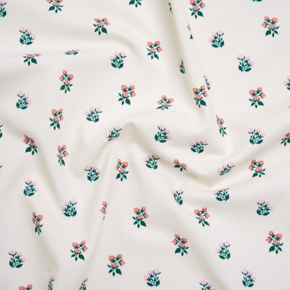 Stretch Nylon Jersey Print by Montce - Pink, Dark Green and Cream Floral Ditsy - Designer Deadstock