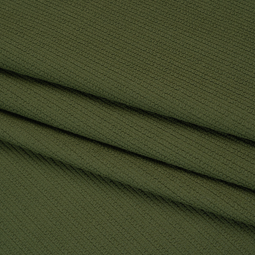 Stretch Ruffled Nylon Knit - Olive Green - Deadstock - Folded