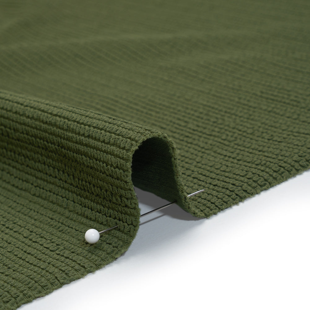 Stretch Ruffled Nylon Knit - Olive Green - Deadstock - Detail
