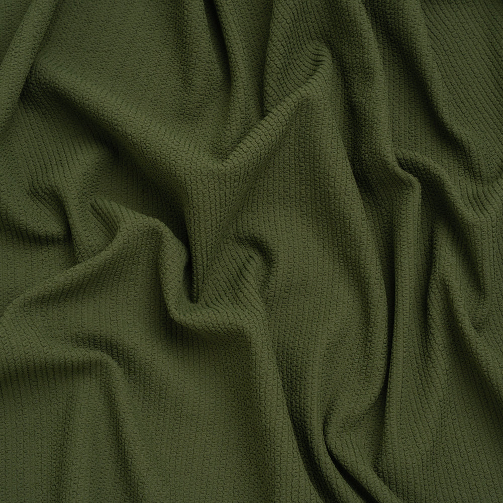 Stretch Ruffled Nylon Knit - Olive Green - Deadstock