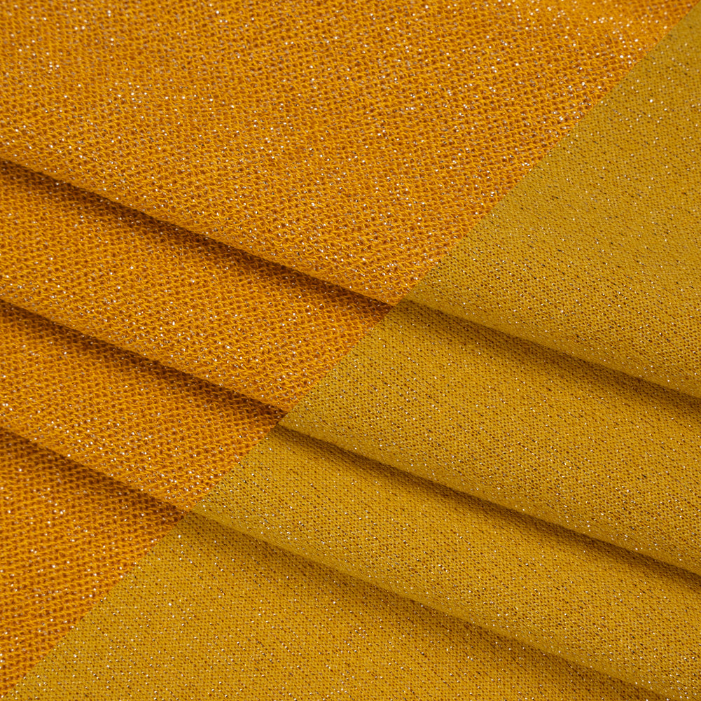 Metallic Stretch Nylon French Terry - Mustard Yellow - Deadstock - Folded