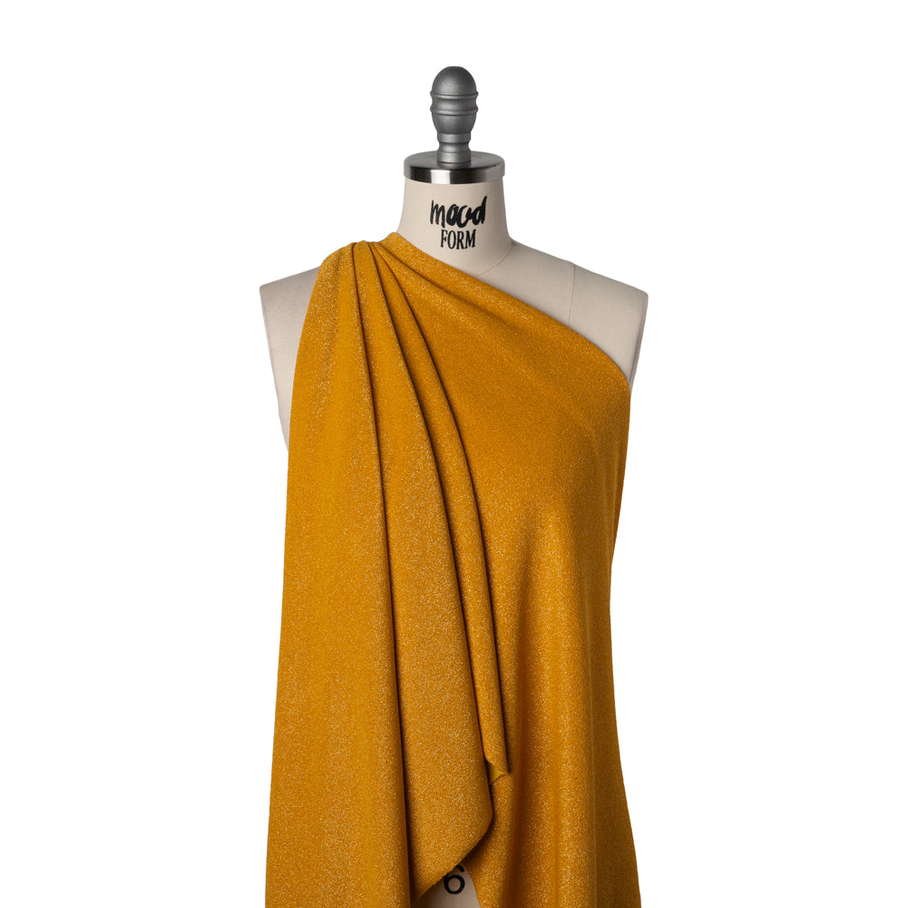 Metallic Stretch Nylon French Terry - Mustard Yellow - Deadstock - Drape