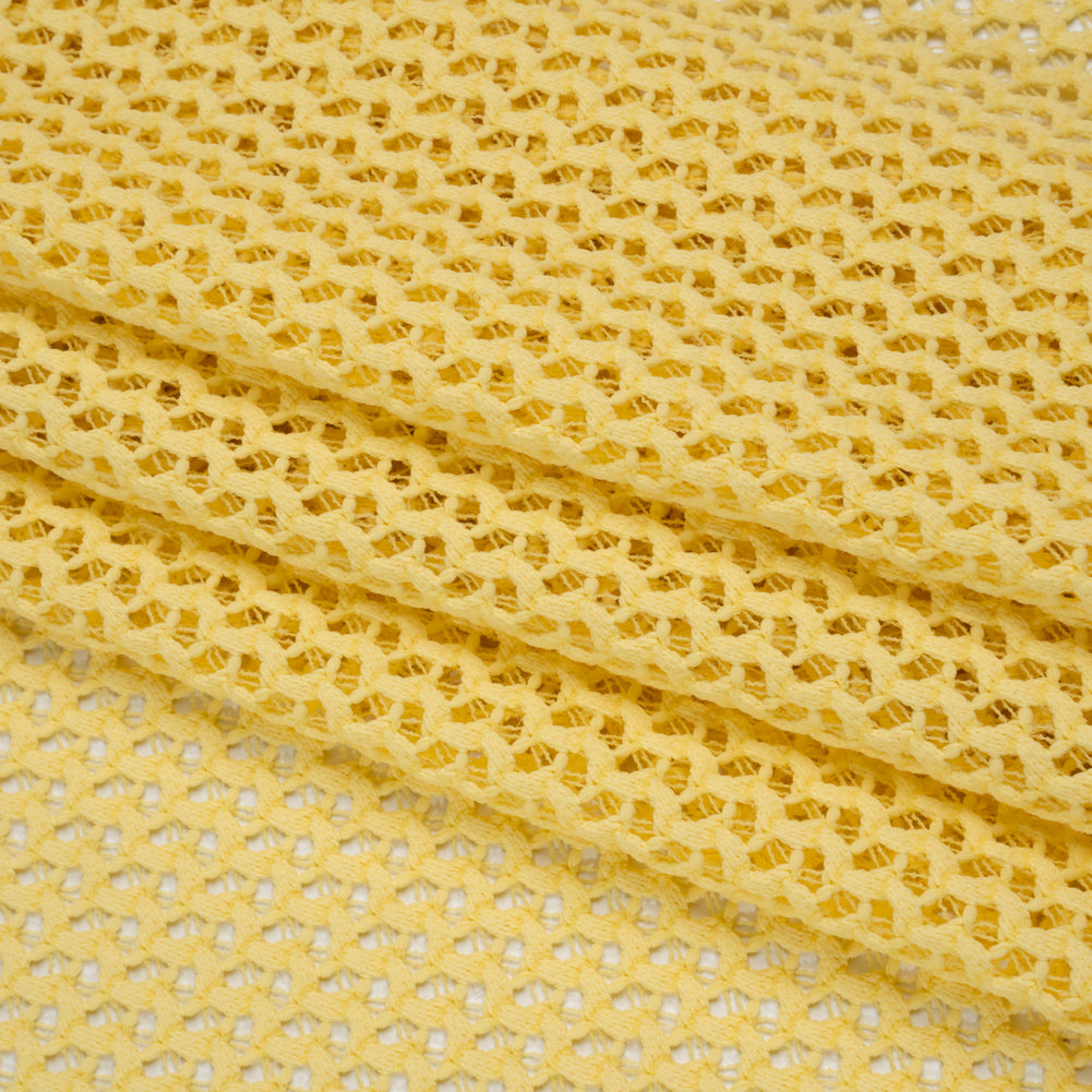 Stretch Polyester Eyelet Knit by Montce - Sun Yellow Zig Zags - Designer Deadstock - Folded