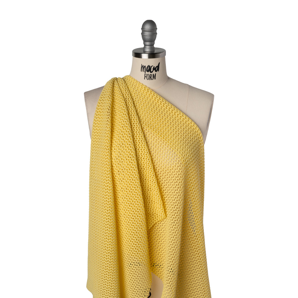 Stretch Polyester Eyelet Knit by Montce - Sun Yellow Zig Zags - Designer Deadstock - Drape
