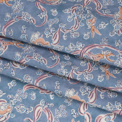 Stretch Nylon Tricot Print by Montce x Liberty Fabrics - Country Blue, Pink and Peach Cherubs and Flowering Vines - Designer Deadstock