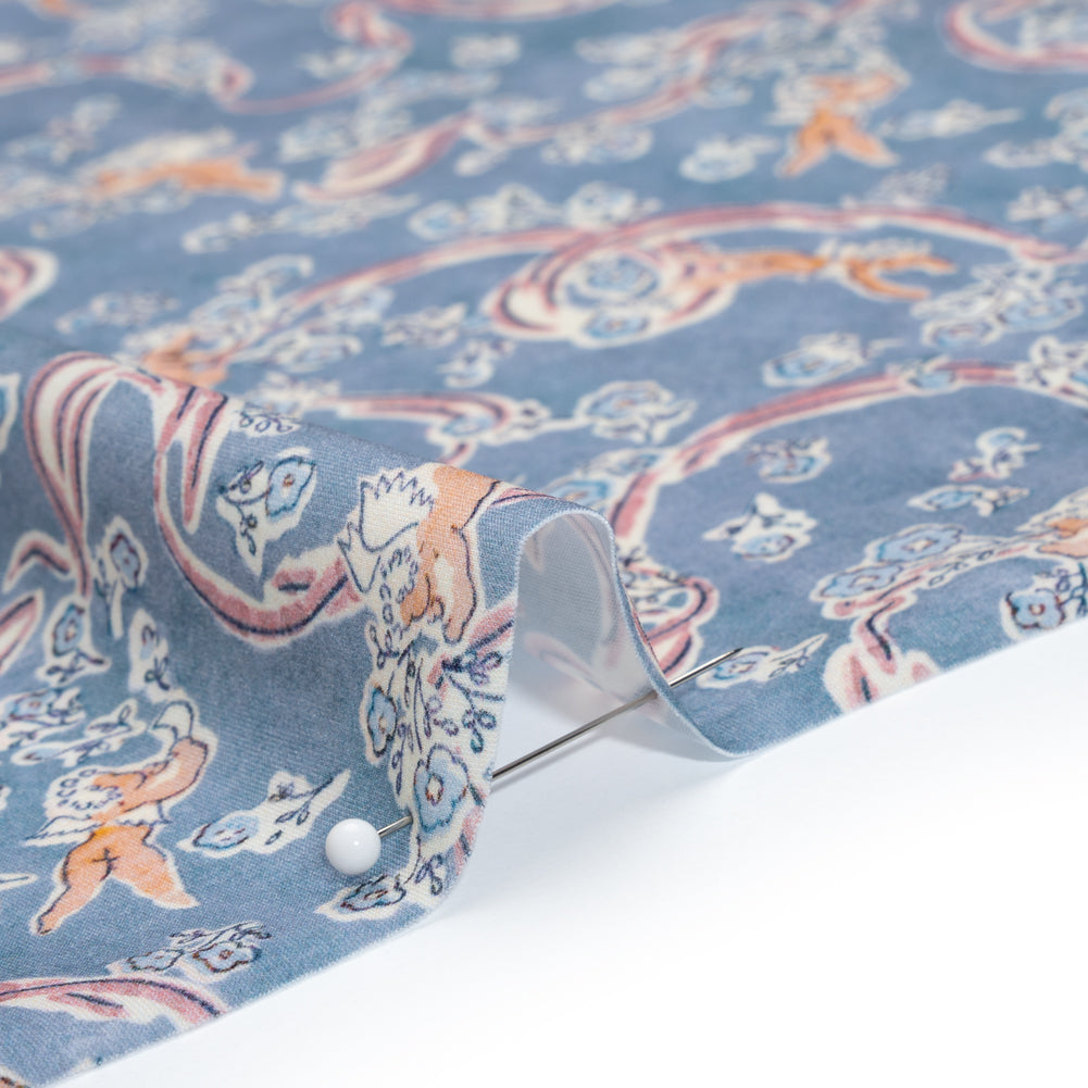 Stretch Nylon Tricot Print by Montce x Liberty Fabrics - Country Blue, Pink and Peach Cherubs and Flowering Vines - Designer Deadstock - Detail