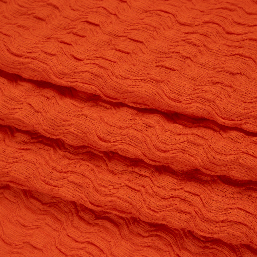 Ruched Stretch Cotton and Polyester Novelty Knit by Montce - Coral Red - Designer Deadstock - Folded