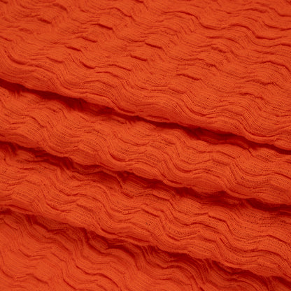 Ruched Stretch Cotton and Polyester Novelty Knit by Montce - Coral Red - Designer Deadstock