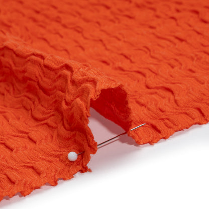 Ruched Stretch Cotton and Polyester Novelty Knit by Montce - Coral Red - Designer Deadstock