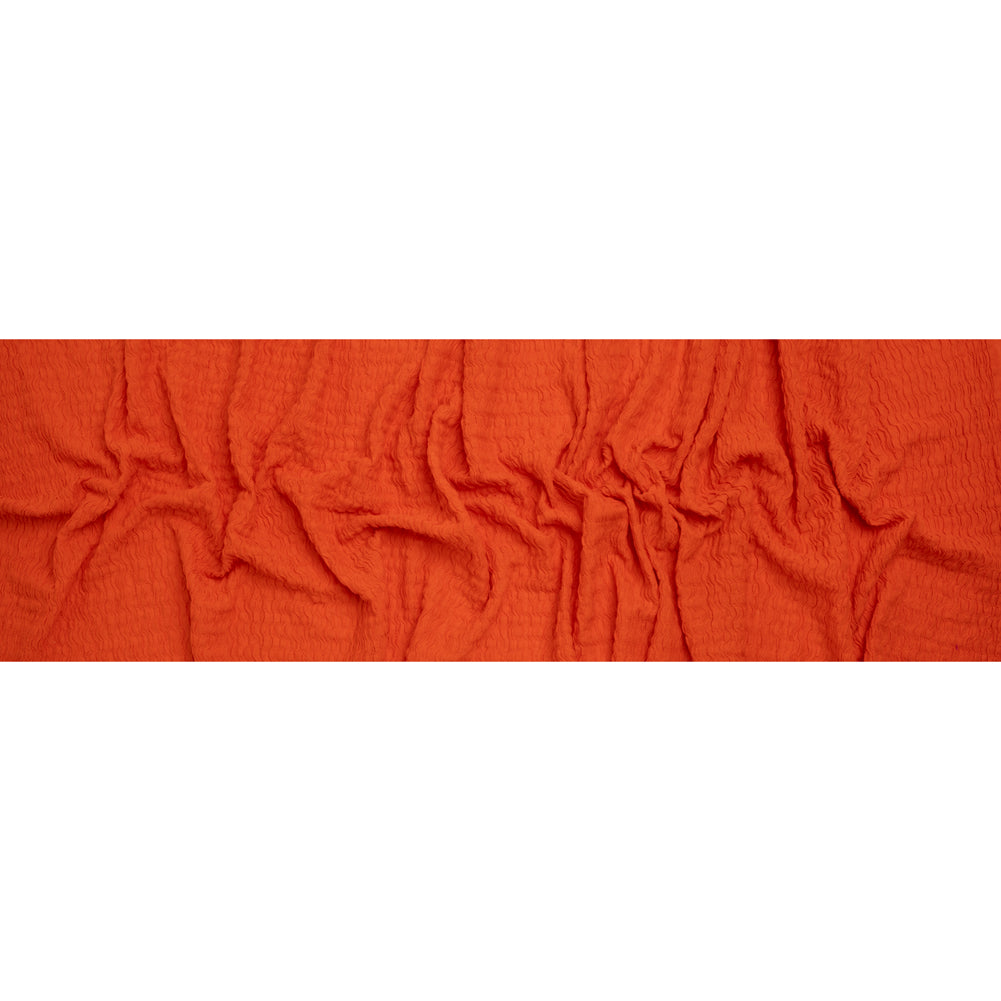 Ruched Stretch Cotton and Polyester Novelty Knit by Montce - Coral Red - Designer Deadstock - Full