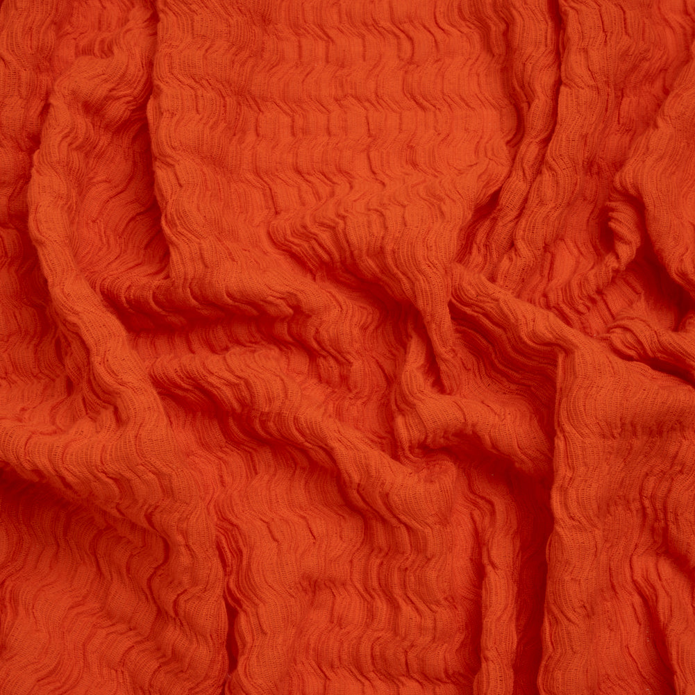 Ruched Stretch Cotton and Polyester Novelty Knit by Montce - Coral Red - Designer Deadstock