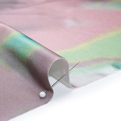Metallic Stretch Nylon Tricot Print by Montce - Pink, Mint and Hunter Green Abstract Tie Dye - Designer Deadstock