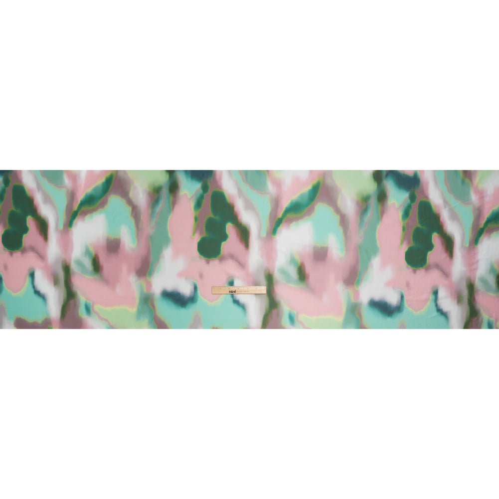 Metallic Stretch Nylon Tricot Print by Montce - Pink, Mint and Hunter Green Abstract Tie Dye - Designer Deadstock - Full