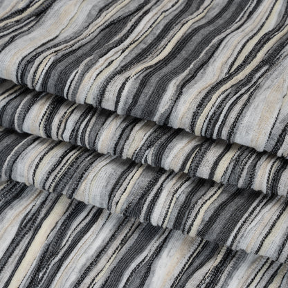 Rayon Blend Novelty Sweater Knit - Black, Gray and Cream Abstract Waves - Deadstock
