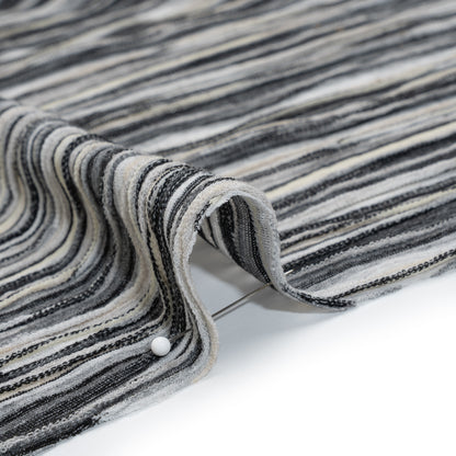 Rayon Blend Novelty Sweater Knit - Black, Gray and Cream Abstract Waves - Deadstock