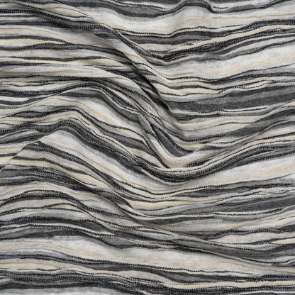Rayon Blend Novelty Sweater Knit - Black, Gray and Cream Abstract Waves - Deadstock