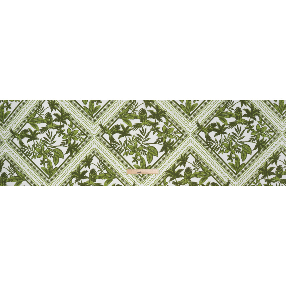 Polyester Crepe de Chine Print - Leaf Green and Porcelain White Tropical Nature and Shapes - Designer Deadstock - Full