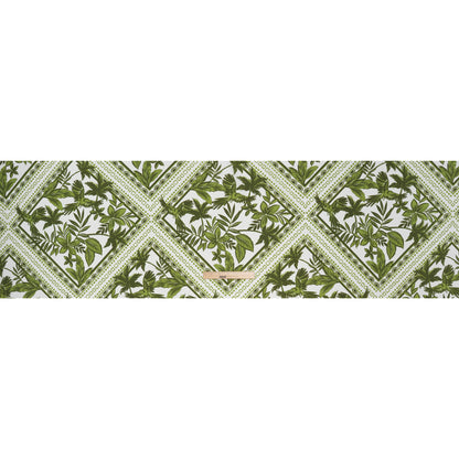 Polyester Crepe de Chine Print - Leaf Green and Porcelain White Tropical Nature and Shapes - Designer Deadstock