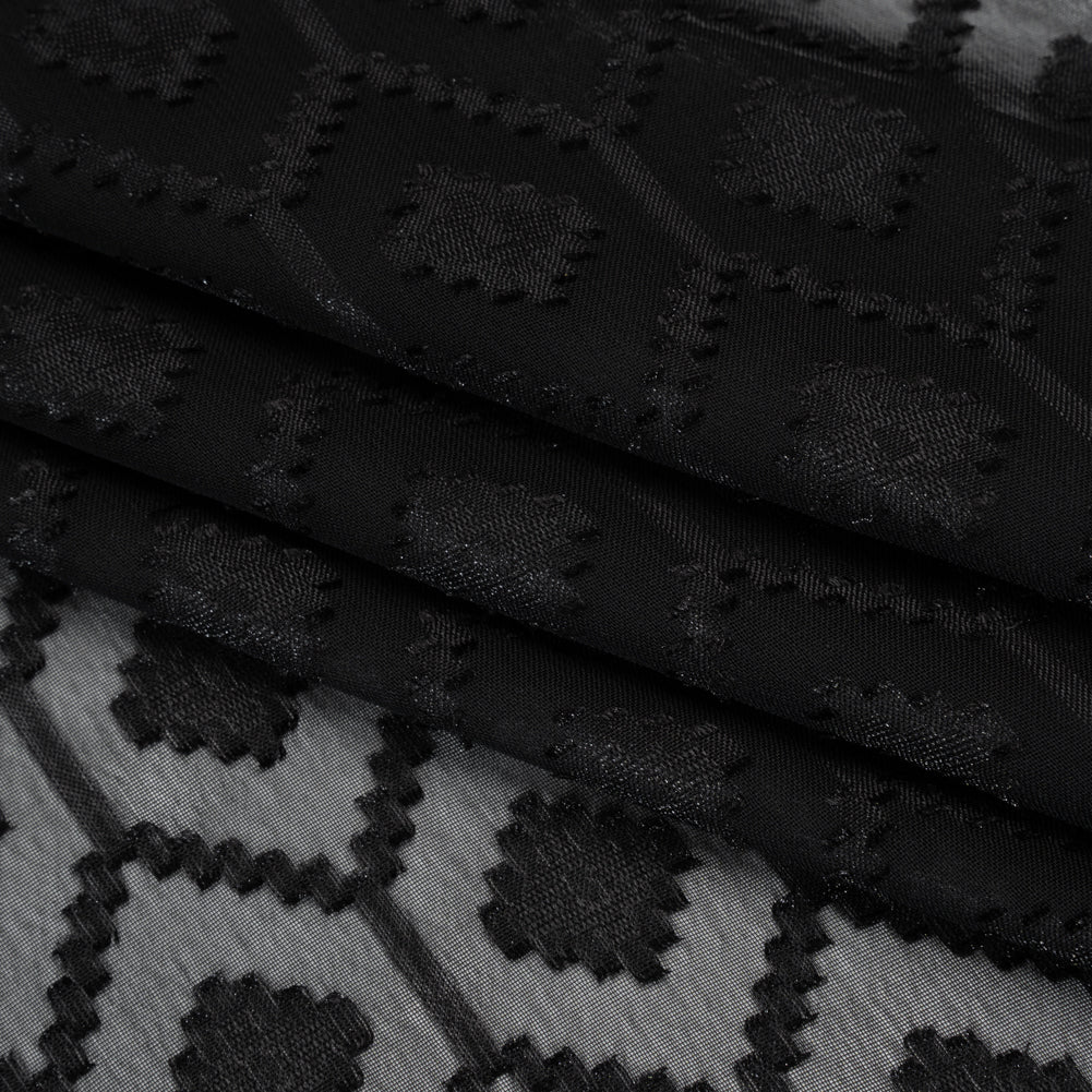 Geometric Burnout Polyester Woven - Black - Mood Exclusive Erynnis Collection - Folded