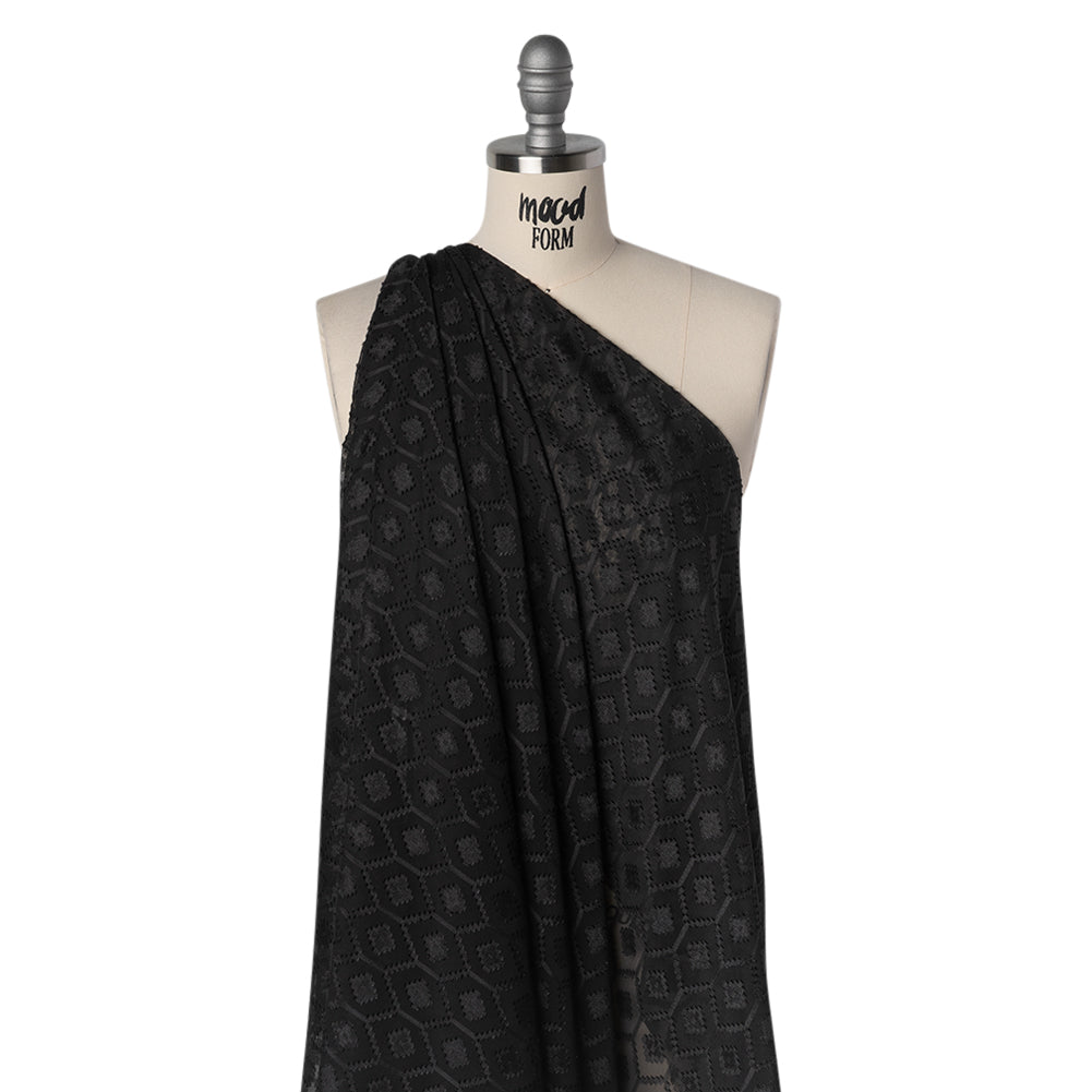 Geometric Burnout Polyester Woven - Black - Mood Exclusive Erynnis Collection - Drape