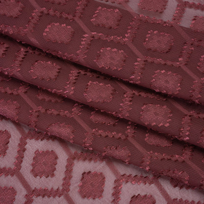 Geometric Burnout Polyester Woven - Burgundy - Mood Exclusive Erynnis Collection