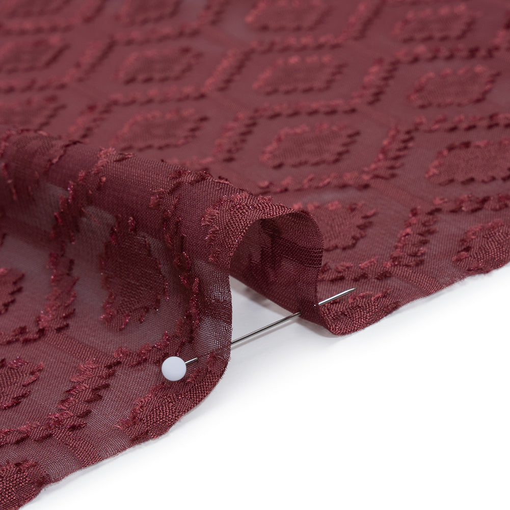 Geometric Burnout Polyester Woven - Burgundy - Mood Exclusive Erynnis Collection - Detail