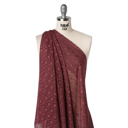 Geometric Burnout Polyester Woven - Burgundy - Mood Exclusive Erynnis Collection