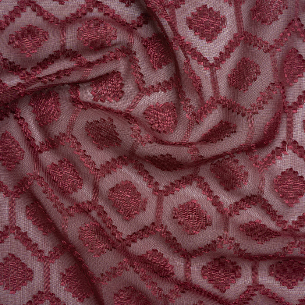 Geometric Burnout Polyester Woven - Burgundy - Mood Exclusive Erynnis Collection