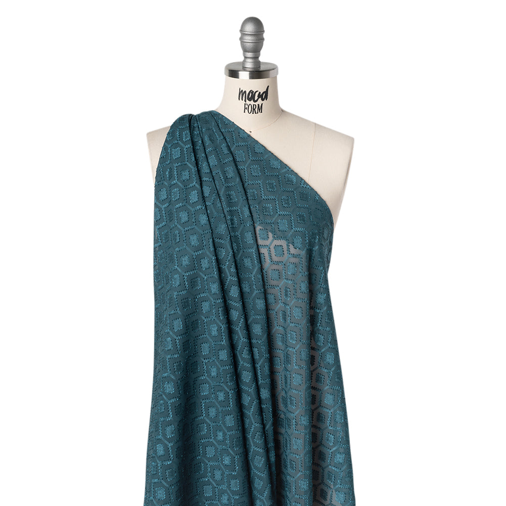 Geometric Burnout Polyester Woven - Ocean - Mood Exclusive Erynnis Collection - Drape