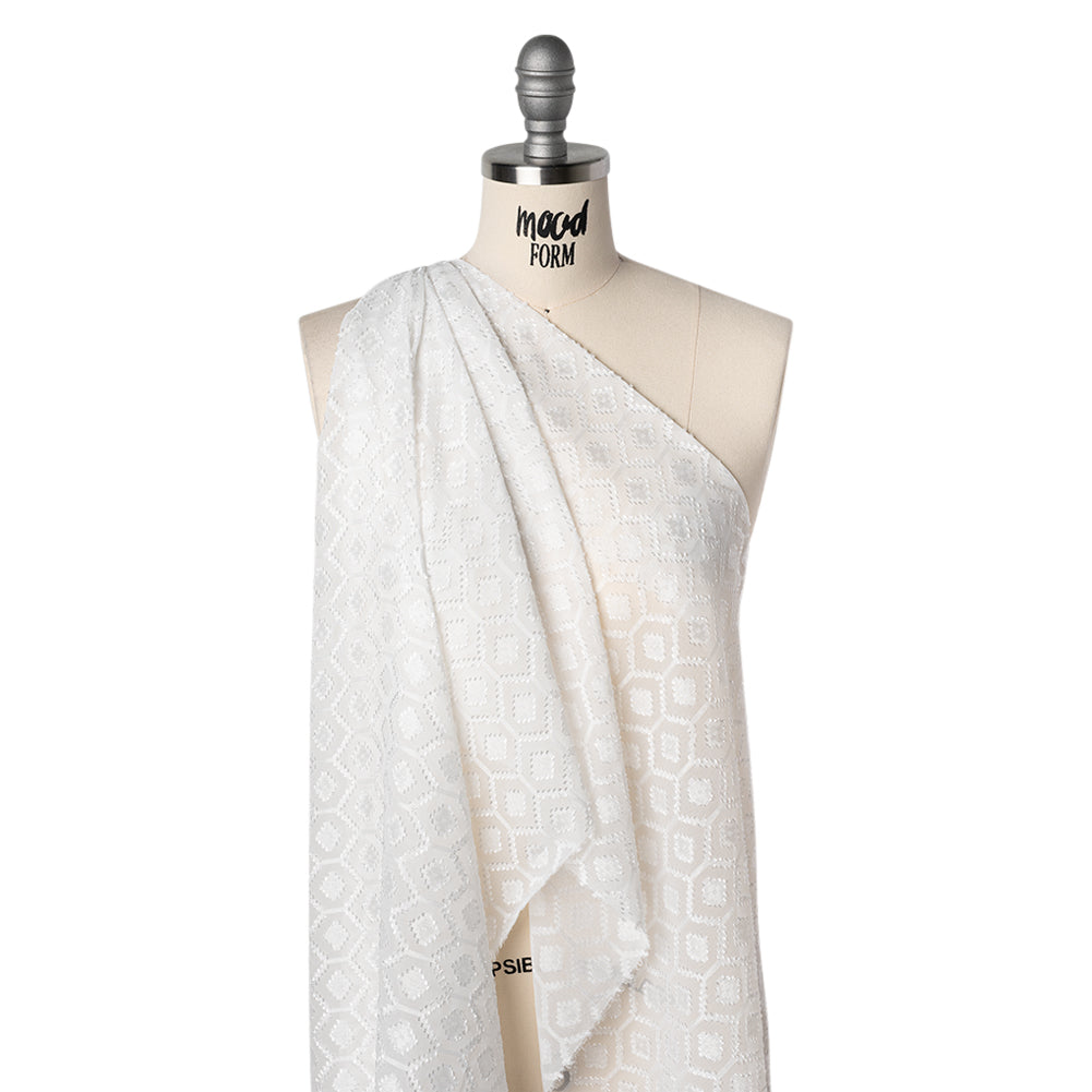 Geometric Burnout Polyester Woven - Off-White - Mood Exclusive Erynnis Collection - Drape