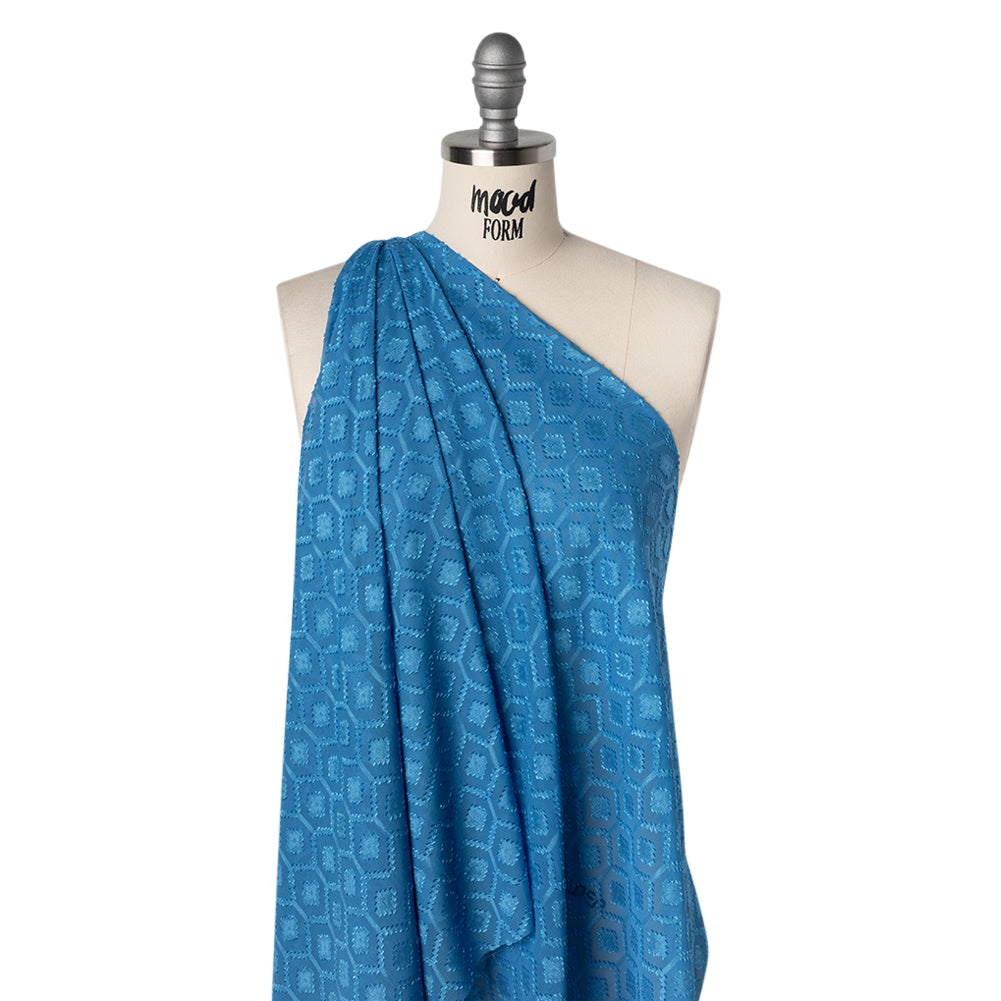 Geometric Burnout Polyester Woven - Blue - Mood Exclusive Erynnis Collection - Drape