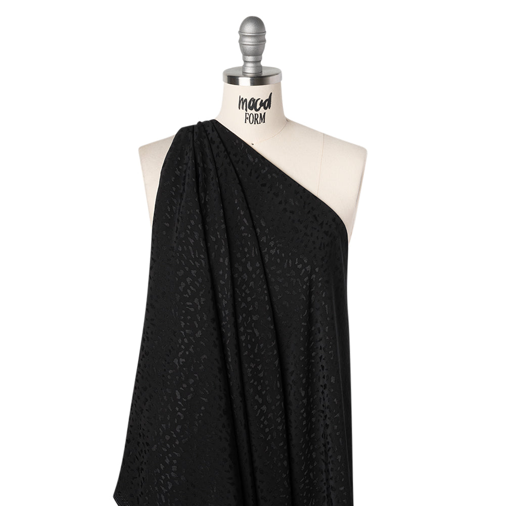 Sustainable Viscose Cheetah Spots Jacquard - Black - Mood Exclusive Zerene Collection - Drape