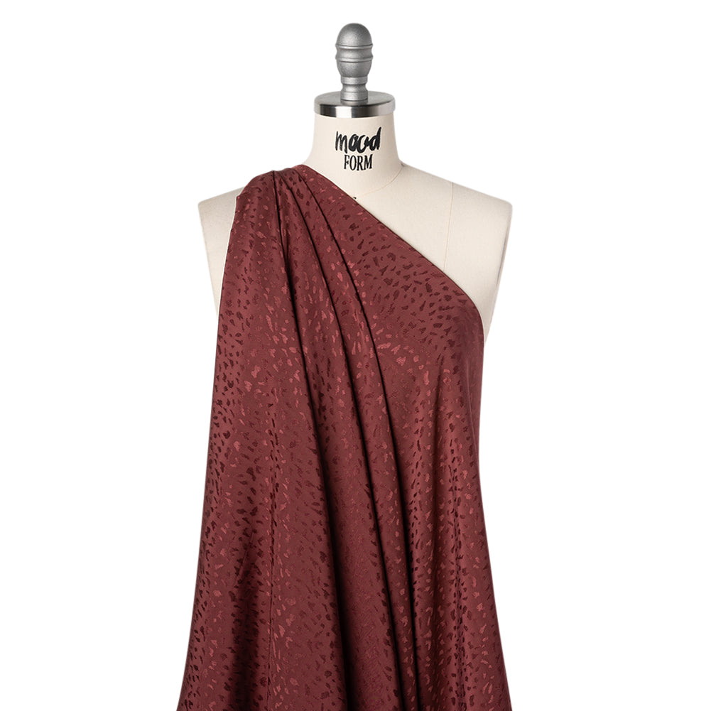 Sustainable Viscose Cheetah Spots Jacquard - Burgundy - Mood Exclusive Zerene Collection - Drape