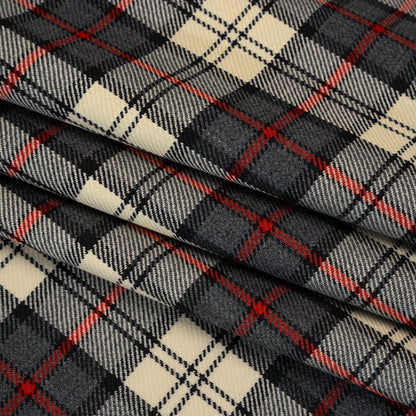Virgin Wool Twill Made in Italy - Cream, Charcoal and Red Plaid