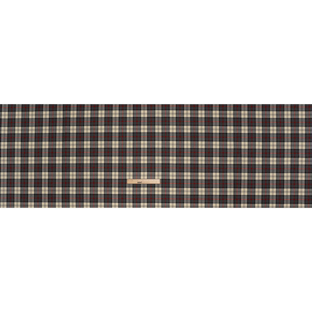 Virgin Wool Twill Made in Italy - Cream, Charcoal and Red Plaid