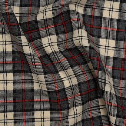 Virgin Wool Twill Made in Italy - Cream, Charcoal and Red Plaid