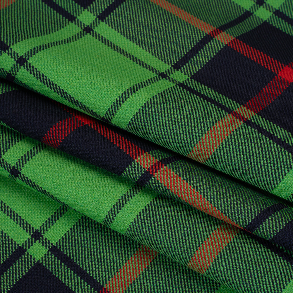 Virgin Wool Twill Made in Italy - Lime Green, Black and Red Plaid