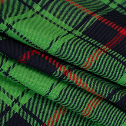 Virgin Wool Twill Made in Italy - Lime Green, Black and Red Plaid