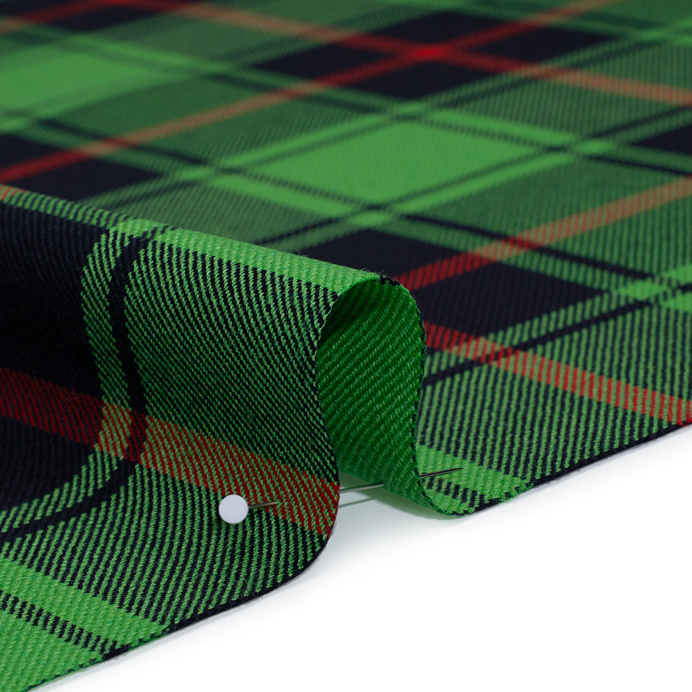 Virgin Wool Twill Made in Italy - Lime Green, Black and Red Plaid
