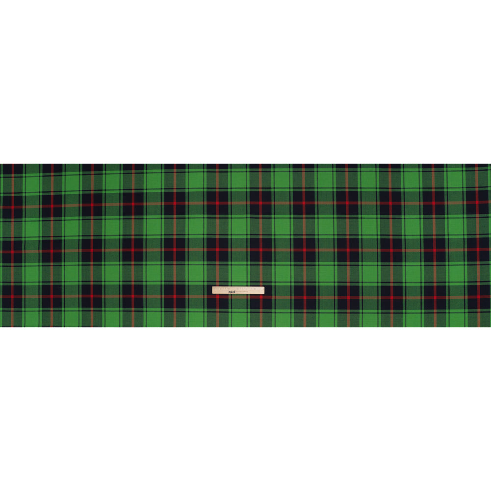 Virgin Wool Twill Made in Italy - Lime Green, Black and Red Plaid